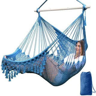 Chihee Hängematte Stuhl - Super Große Hängesessel aus Weich Gesponnener Baumwolle, Hartholz Spreizstange, Wide Seat Lace Swing für Innen und Außen, Garten, Hof, Thema Dekoration