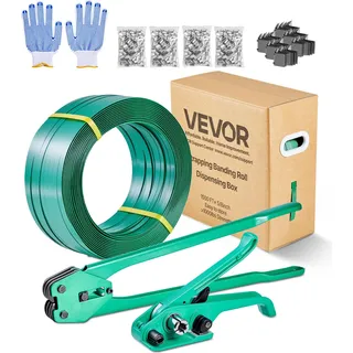 VEVOR 6 tlg Umreifungsset mit Umreifungsband, manuelle Umreifungsgerät mit 457 m PET Band, 450 Metallklammern, 150 Kantenschutzern, pefekte Werkstattausstattung für Verpackung, Transport und Lager