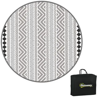 Outsunny Runder Outdoor-Teppich Wendeteppich mit Tragetasche, wasserdichte Kunststoffmatte für Garten, Terrasse, Camping, 180 cm, Grau+Schwarz