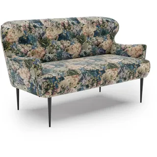 CAVADORE 2-Sitzer Küchensofa Amba, Trendige Sitzbank für Küche oder Esszimmer / 153 x 97 x 87 / Jacquard Flachgewebe: Blumenmuster Olive