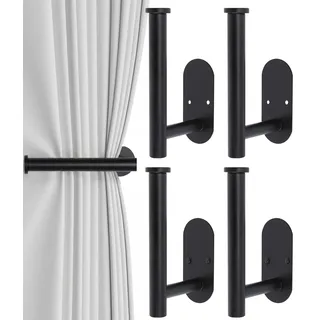 Vorhang-Raffhalter, zum Einschrauben, Vorhang-Raffhalter, Vorhanghalter für Wandmontage, Vorhanghalter für Vorhänge, Seitenhalter, Haken, 304 Edelstahl, Schwarz, 4 Stück