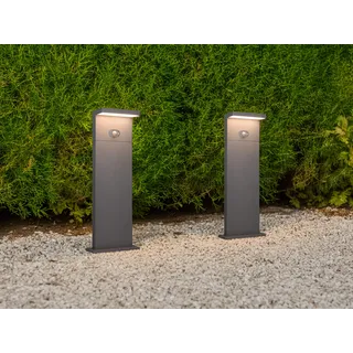 2er SET Hybrid Außen Garten Sockelleuchten mit Strom, Solar und Bewegungsmelder