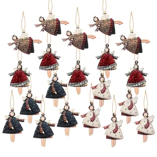 20 Stück Engel Anhänger für Christmas Decorations Christbaumschmuck Silvester Glücksbringer Weihnachtsbaumschmuck Holz Schutzengel Geschenk Holz Weihnachtsanhänger
