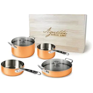 Agnelli - 6-teiliges Kochgeschirr-Set – Antihaft-Kupfer mit Holzbox