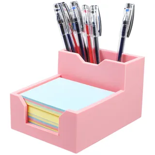 Kamehame Zettelbox Pen Holder Silikon Stiftehalter Schreibtisch Haftnotizen Halter mit Stift oder Kartensteckplätzen Cube Notiz Box passt 3x3'' Haftnotizen, Rosa