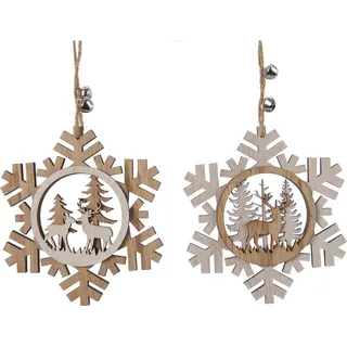 Christbaumschmuck Holz Schneeflocken mit Hirsch 12cm 1 Stück sortiert - Braun