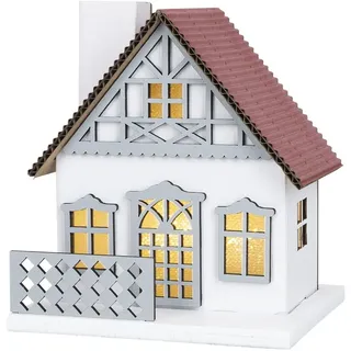 Ideen mit Herz LED-Haus mit Licht-Effekt-Folie | Miniatur-Häuschen | Stimmungslicht | batteriebetrieben | 9,5 cm x 8,2 cm x 11 cm
