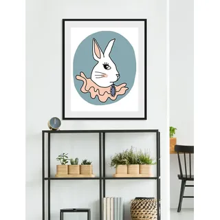 Bild QUEENCE "Stina", bunt (farbe rahmen: schwarz, farbe bild(er): blau, lachs), B:50cm H:70cm, Acrylglas, Holz, Papier, Bilder, Bild, HD Premium Poster-Druck inkl. Holzrahmen