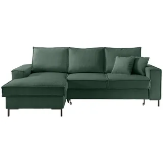 luma-home Ecksofa mit Schlaffunktion, Bettkasten, Wellenunterfederung, Récamiere links B240/T150/H92 cm, Liegefl. 125x198 cm, Cord Grün / 17224 , Textil , Füllung: Polyurethan (Pur) , Ottomane links,L-Form , 240x150 cm , Wohnzimmer, Sofas & Couches, Wohnlandschaften, Ecksofas