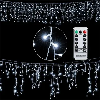 Monzana® Lichterkette 600 LED 20m Fernbedienung 8 Leuchtmodi IP44 Innen Außen Regenlichterkette Lichtervorhang Eisregen kaltweiß Weihnachtsbeleuchtung