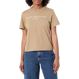 Tommy Hilfiger Women's Reg Corp Logo C-Nk Ss Ww0Ww40276 Andere Oberteile, Beige (Driftwood Taupe), L