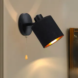 Winverty Wandlampe mit Schalter Retro, Schwarz Retro Wandleuchte Innen mit Stoff Leinenschirm 350° Drehbar, Vintage Industrie E27 Nachttischlampe Wand für Schlafzimmer Wohnzimmer