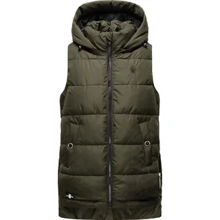 Marikoo Zarinaa Damen Herbst Steppweste mit Kapuze Bodywarmer Vegan Ärmellose Weste Olive Gr. 36 - S - Olive