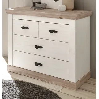 Kommode "Rovola" Pinie weiß / Oslo Pinie Landhaus 107 x 84 cm Schubladenkommode - Weiß, Naturbelassen