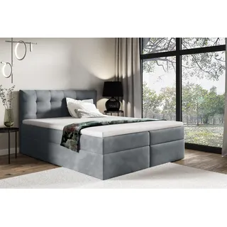 Boxspringbett Schlafzimmerbett OVIEDO  180x220cm Stoff Fresh Dunkelgrau - Dunkelgrau