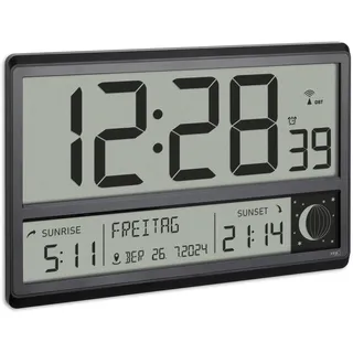 TFA Digitale XL Funk Wanduhr 23,5 cm 60.4524.01 schwarz