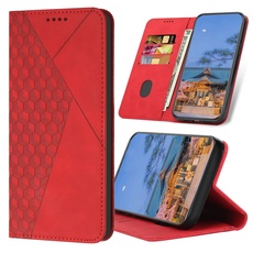 SRISHP Handyhülle für Xiaomi Redmi Note 10 5G / Redmi Note 10T 5G Hülle, Premium PU Lederhülle mit Standfunktion und Kartenfach Klapphülle Schutzhülle für Xiaomi Poco M3 Pro G5, Rot