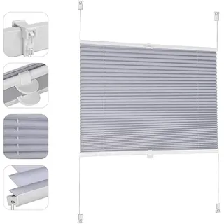 Sekey Plissee ohne Bohren Verdunkelung, Fenster Plissee Klemmfix Jalousie 130 cm breit, Verspannt Blickdicht Sonnenschutz Fensterollo, 130x150cm, Blaugrau