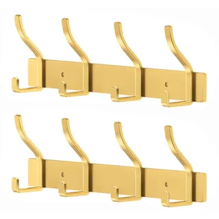 MEIJO Garderobenhaken Edelstahl Garderobenleiste Gold Hakenleiste Garderobe Kleiderhaken Wand mit 4 Haken Wandhaken garderobe für Schlafzimmer Bad Küche Kleiderständer