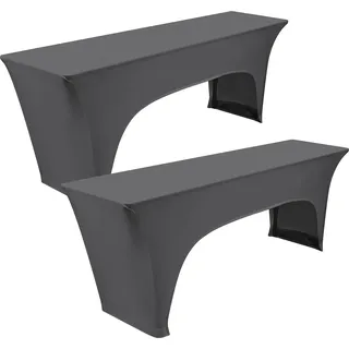 2 Stück Premium Wasserdichte Elastisch Biertischhusse, Biertischhusse für Bierzeltgarnitur, 220 x 50 cm, Unten sind 4 Fußtaschen angebracht, waschbare Tischhusse für Bankette im Freien (Dunkelgrau)