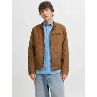 Bikerjacke JACK & JONES "JJEDYLAN mit wasserabweisender Funktion", Herren, Gr. L, braun (cognac), Web, Obermaterial: 100% Polyester, unifarben, slim fit taillenbedeckt, ohne Ausschnitt, Jacken Bikerjacke, unifarben, modisch, regular fit, Polyester