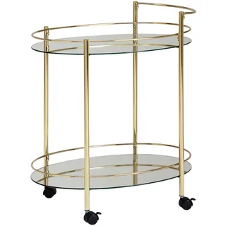 Wohnling Servierwagen Gold 67x79cm Glasplatte Weiß Rollen Beistelltisch - Gold