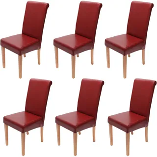 6er-Set Esszimmerstuhl Stuhl Küchenstuhl Novara II, Leder ~ rot, helle Beine
