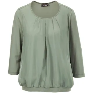 GOLDNER Kurzarmbluse »Kurzgröße Chiffon-Shirt mit 3/4-Arm, Rundhals«, grün