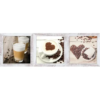 Bild mit Rahmen BÖNNINGHOFF "3er-Set gerahmte Bilder KAFFEE 3x23x23 cm – Deko für Küche & Bar", braun (farbe bild(er): weiß, grau, braun), B:23cm H:23cm T:2cm, MDF, Papier, Bilder, Bild mit Rahmen, mehrteiliges Bilder-Set, harmonisch aufeinander abgestimmt
