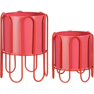 MICA Decorations Dione Übertopf auf Fuß – 2 Stück – H 35 x Ø 26 cm – Metall – Rot/Rosa