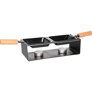 Raclette-Set Teelicht-Betrieb mit 2 Pfannen und Holzspatel, 9,5 x 39 x 8,5 cm