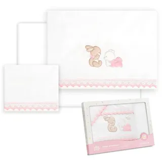 Interbaby Baby-Bettwäsche aus Baumwolle – Auto/Moses/Babywanne – liegender Bär Kaninchen – 3-teiliges Set – Spannbettlaken + Bettbezug + Kissenbezug