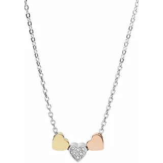 Herzkette FOSSIL "Schmuck Geschenk Edelstahl Halskette VINTAGE MOTFIS", gold (silberfarben, goldfarben, roségoldfarben, kristallweiß), Halsketten, Damen, Edelstahl, L: 46,5, Herzkette, mit Glasstein