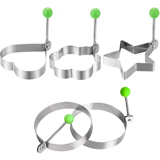 ACONDE Egg Ring 5 Stück, Edelstahl Omeletts 9,5-10,5 cm, Antihaft Pancake Form Runde Liebesherz Stern Blumen, Spiegeleierformen