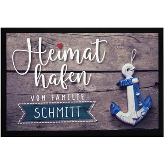 SpecialMe® Fußmatte Heimathafen von Familie mit Namen personalisiert Anker Motiv Maritime Deko Meer rutschfest & waschbar Schwarz 60x40cm