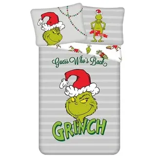 Jerry Fabrics The Grinch Guess Who's Back Bettwäsche-Set aus 100 % Baumwolle, Bettbezug 140 x 200 cm mit Kissenbezug 70 x 90 cm, Geschenkidee zu Weihnachten