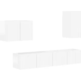 vidaXL TV-Wandregal-Set 4 pcs Hochglanz Weiß Holzwerkstoff - Weiß