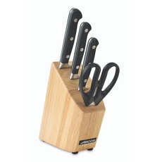 Arcos Opera - Küchenmesser-Set 4 Stück (3 Messer + Küchenschere) - NITRUM geschmiedetem Edelstahl - HandGriff POM - Walnuss lackierter Buchenholzblock