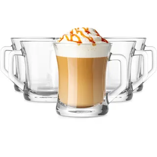 Glasmark KROSNO 1992 Kaffee Glas Kaffeeglas Mit Henkel Teeglas Becher 200 ml Robust Spülmaschinenfest Hochglanz Transparent, Durchsichtig