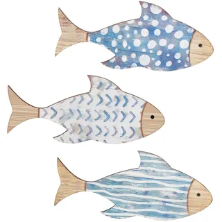 GZRXIOUS 3 Stück Maritime Deko, Maritime Wanddeko Holzfische, Wand Deko Holz Fisch Deko, Wanddeko Holz Wanddekoration, für Badezimmer, Nautisch Wand Strand Thema, Veranda, Büro, mit Selbstklebender