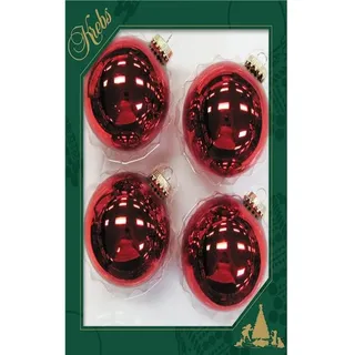 Dekohelden24 Lauschaer Christbaumschmuck - Baumkugeln rot, Tannenbaumkugeln, 4er Set Kugeln Lauscha Uni Glanz rot, 8 cm, mit goldenem Krönchen + 50 Schnellaufhänger in Gold.