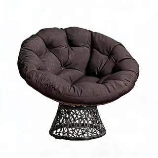 IDEALHOUSE Papasan-Loungesessel Für Wohnzimmer, 360°Schaukelstuhl Max.160Kg | Ergonomischer Schaukelsessel mit dickem Komfortkissen, stabilem Stahlrahmen&360° Drehfunktion, Rattan-Moon Chair