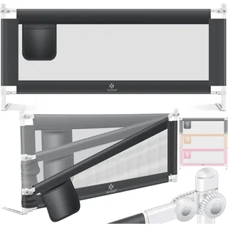 KESSER® Bettschutzgitter Reise Bett Rausfallschutz verstellbar Bed Guard Rail Bumper, Kinder/ Baby, Bettgitter Klappbar, Kinderbett Kinderbettschutzgitter, Tasche, Farbe, Höhe: 72 bis 96cm - Dunkelgrau