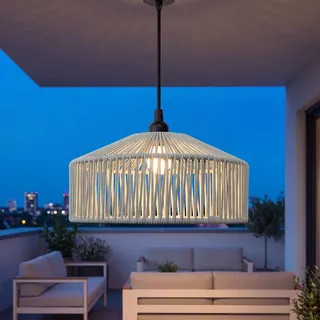 Licht-Erlebnisse Jeju Pendelleuchte IP54 E27 Ø 30 Cm Grün Metall Seil