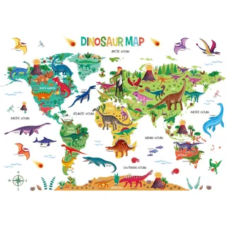 DECOWALL SG2-2312 Groß Dinosaurier Weltkarte Wandtattoo Dino Trex Wandsticker Wandaufkleber für Junge Jungenzimmer Kinder Kinderzimmer Schlafzimmer Wanddeko Babyzimmer Wohnzimmer