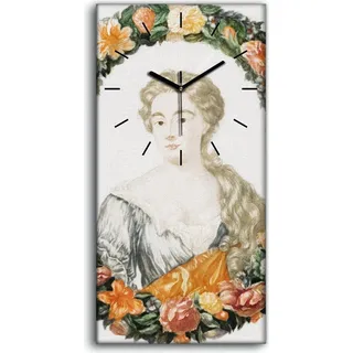 Wandbild Leinwand Bilder mit Uhr 30x60 Zeichnen Blumen Porträt Frauen Kunst - schwarze Hände - Weiß