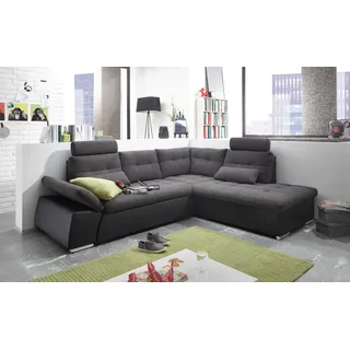 ed exciting design Ecksofa JAKARTA mit Bettfunktion, Kopfstützen, Nierenkissen etc. schwarz