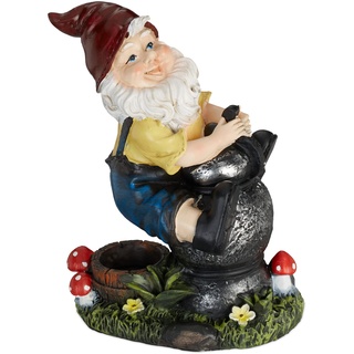 Relaxdays Gartenzwerg mit Laterne, wetterfest, frostsicher, HxBxT: 15x7,5x10,5 cm, Gartenfigur Wichtel, Kunststein, bunt