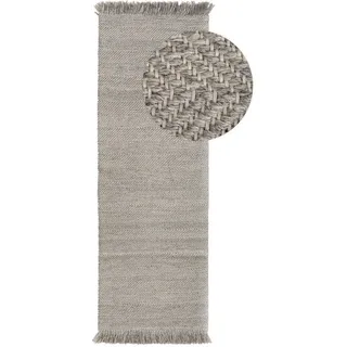 benuta pure Wollteppich Läufer für Flur Lars Hellgrau 70x200 cm - Naturfaserteppich aus Wolle