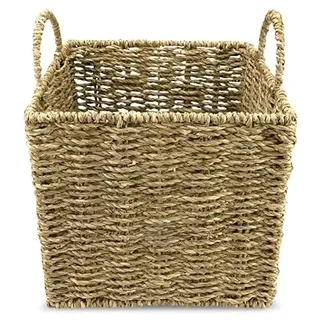 Jean & Len Aufbewahrungskorb, rechteckig, aus Seegras, vielseitig einsetzbar für Handtücher, Kosmetika und andere Utensilien, dekorative und langlebige Aufbewahrungslösung, 22 x 22 x 26 cm